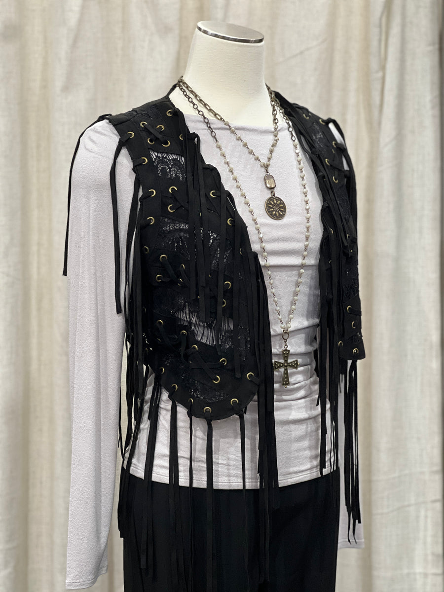 Saloon Lace & Eyelet Fringe Mini Vest