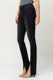 Reville High Rise Slanted Slit Slim Bootcut Black Jeans