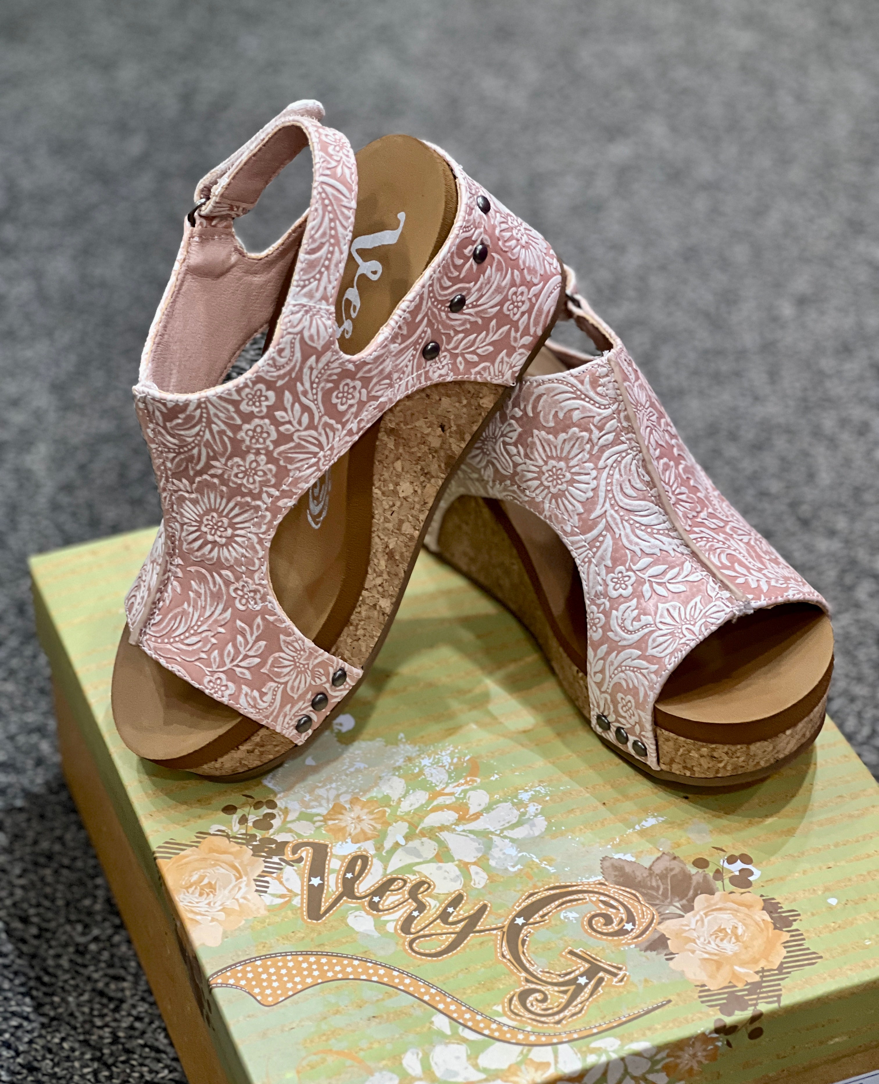 Isabella Tooled Cork Wedge Sandal