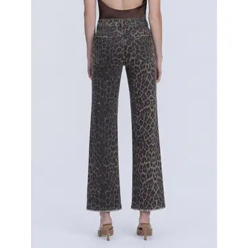 Dark Leopard Print High Rise Slim Wide Pants
