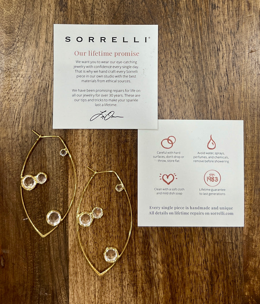 Sorrelli Clear Crystal Gold Drop Dangle Earrings- 4 Stone