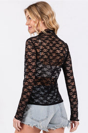 Sheer Lace Floral Long Sleeve Top