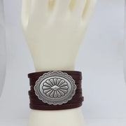 Western Concho Multi Strand Leather Cuff Bracelet