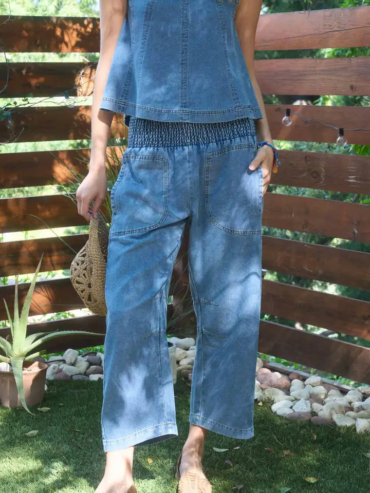 Lindee Seam Detail Sleeveless Denim Top & Pant Set
