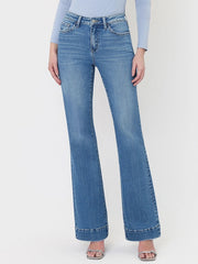 Let's Go Girl High Rise Trouser Hem Relaxed Flare Jeans