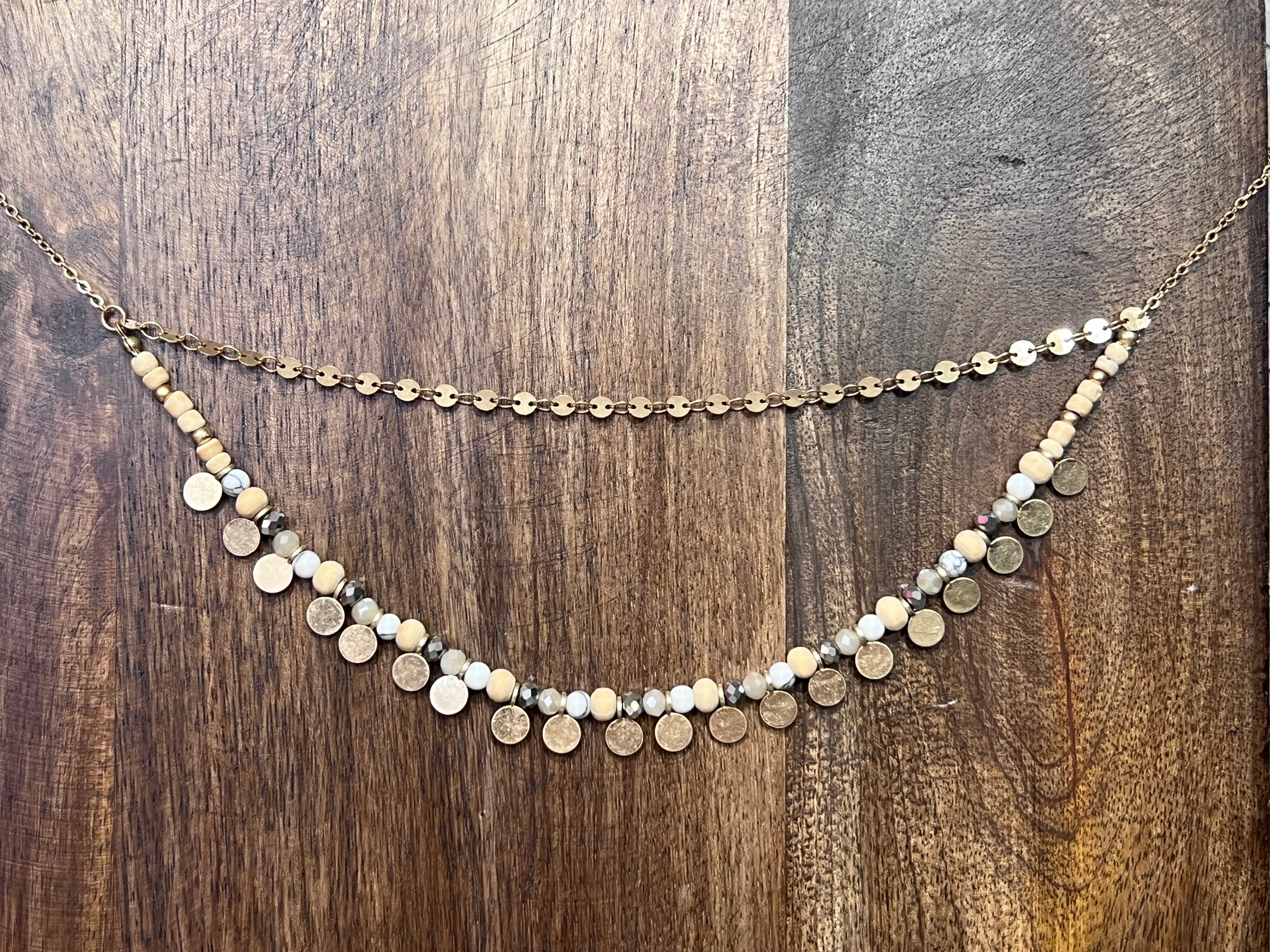 Double Layered Stone & Disc Necklace