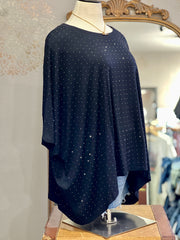 Cher Round Neckline Sparkle Drape Tunic with Rhinestones