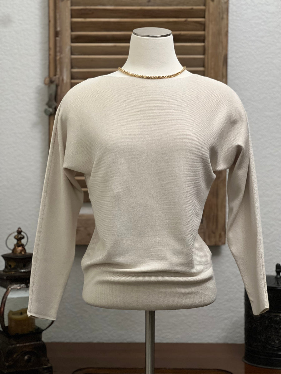 Sloan Dolman Long Sleeve Boat Neck Ribbed Knit Sweater