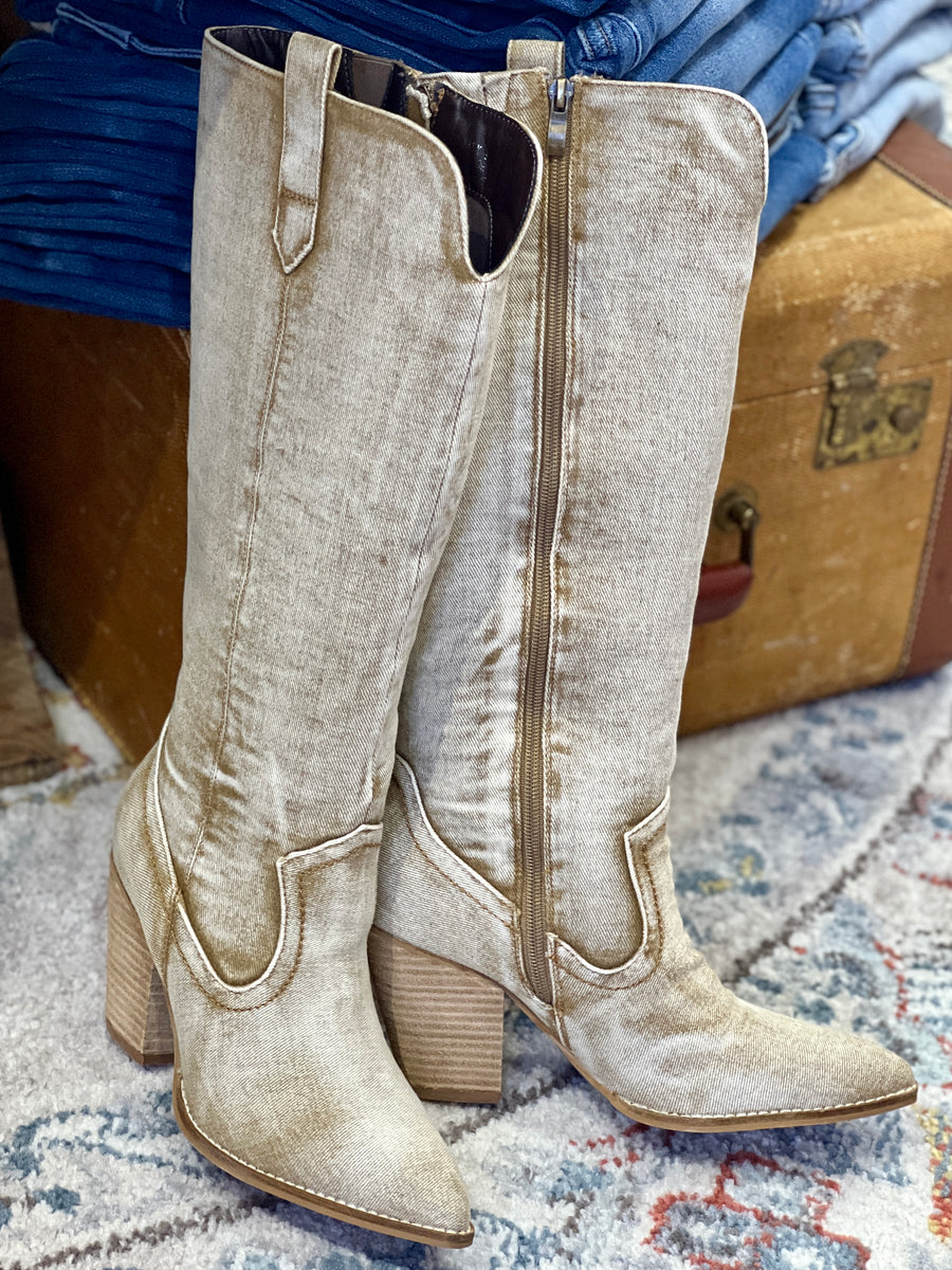 Hey Girl by Corkys "Talk Is Cheap" Washed Denim Tall Boots