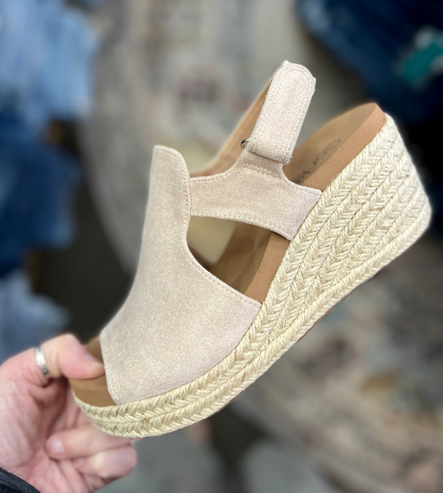 Corkys Pose Sand Faux Suede Espadrille Wedge Sandal Shoes