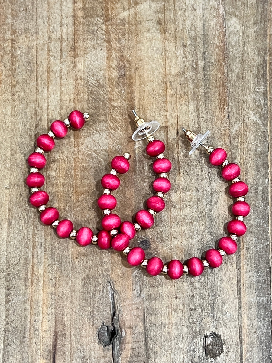 Wooden Beaded Hoop Earrings