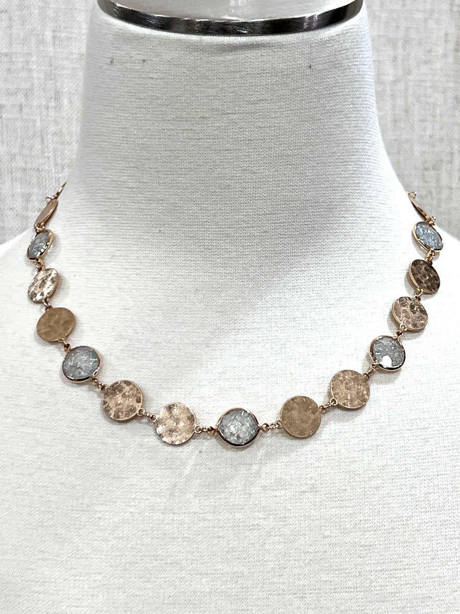 Meghan Browne Ella Gold Crackle Gray Disc Necklace