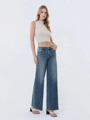 Mama Tried Mid Rise Wide Leg Vintage Wash Denim Jeans