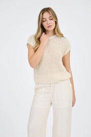 Eliza Crochet Open Knit Cap Sleeve Sweater To