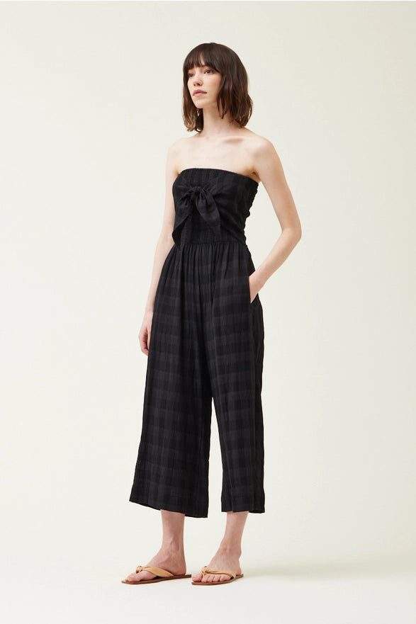 Aster Tie Front Smoked Bodice Gauze Jumpsuit