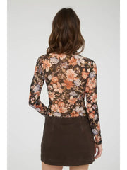 Delta II Floral Semi-Sheer Long Sleeve Mesh Top