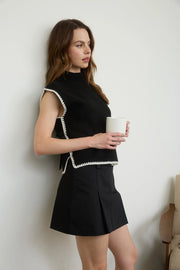 Yvette Side Tie Sleeveless Mock Neck Poncho Sweater