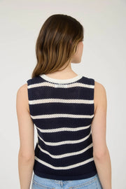 Marina Stripe Button Front Crochet Knit Vest