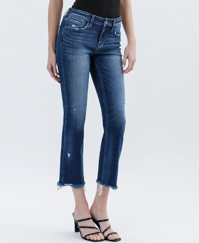 Low Rider Low-Rise Uneven Raw Hem Slim Straight Cropped Jeans
