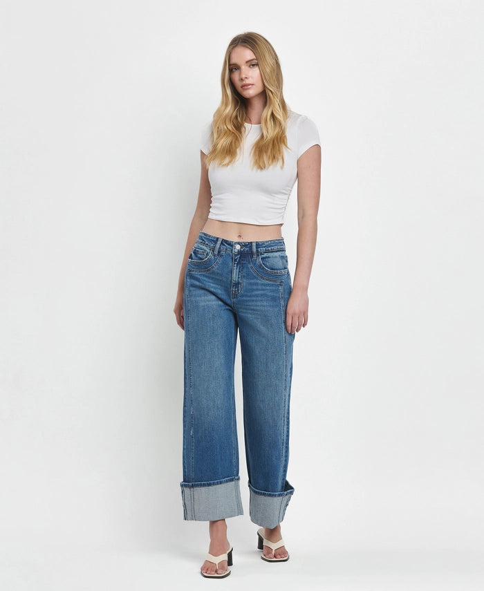Stetson Super High Rise Baggy Wide Cuffed Ankle Jeans