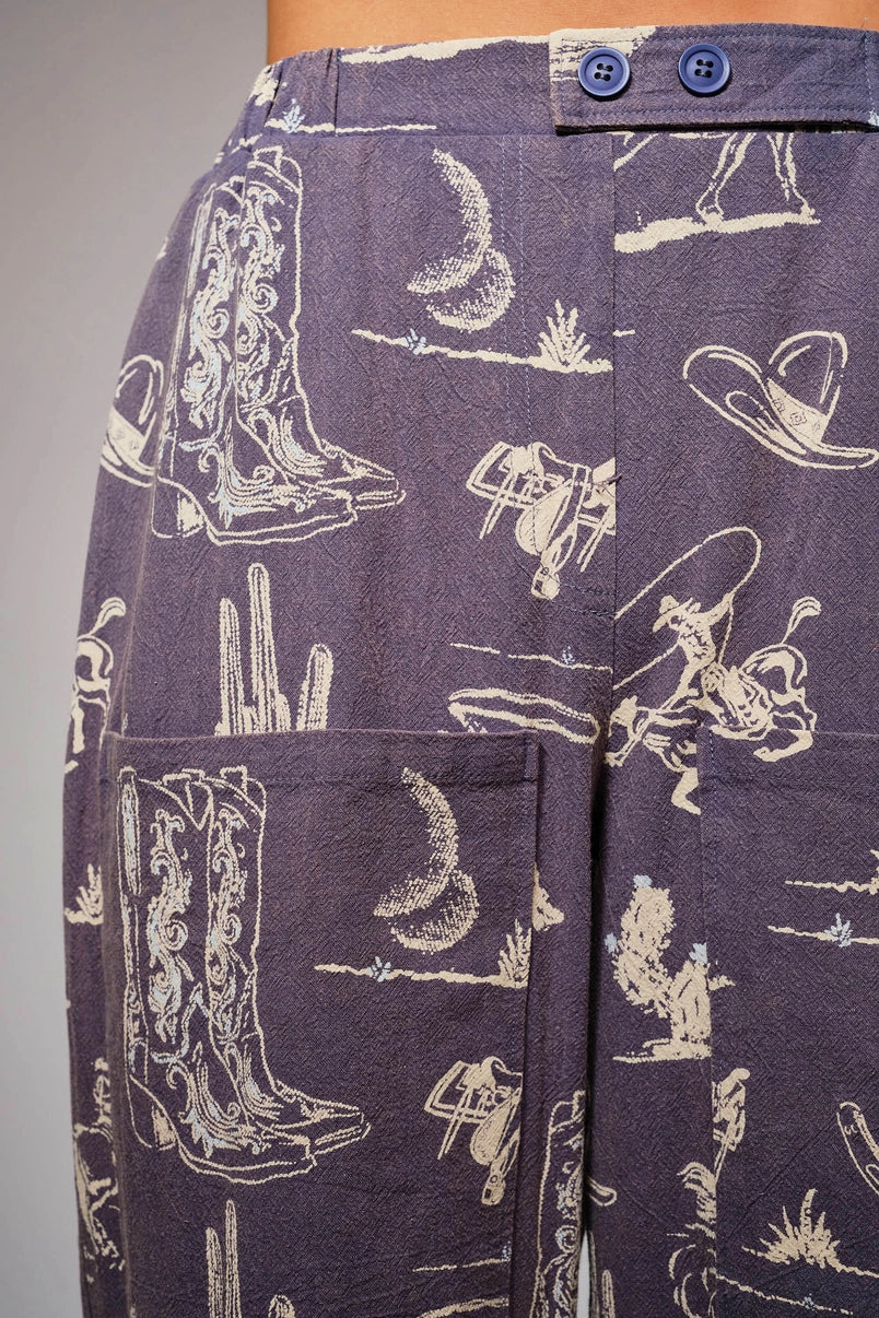 Ride Em' Cowboy Western Print Wide Leg Pants