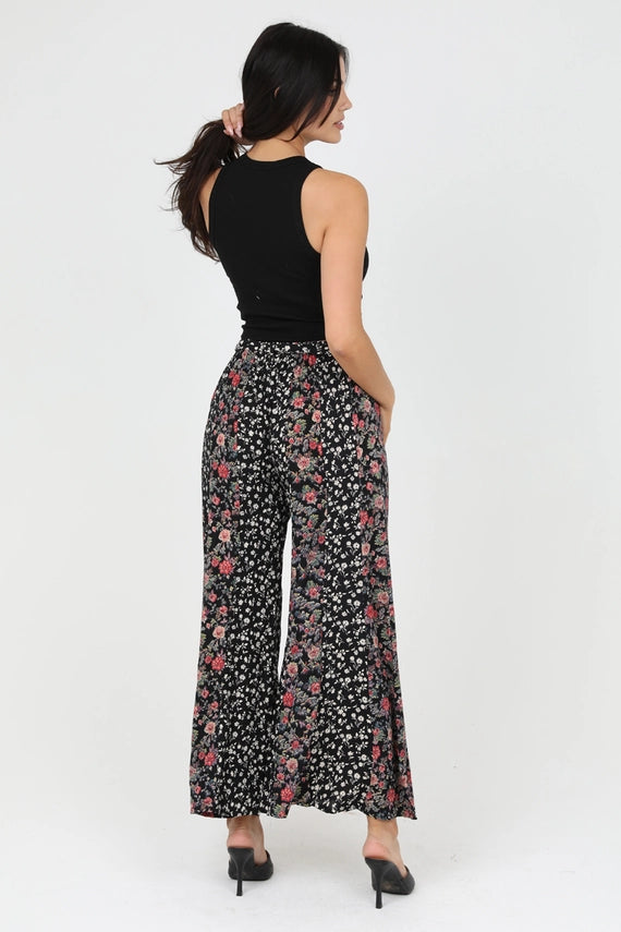 Elvira Black Multi Floral Flare Leg Pant