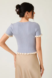 Maddyx Button Down Ruffle Ribbed Knit Top