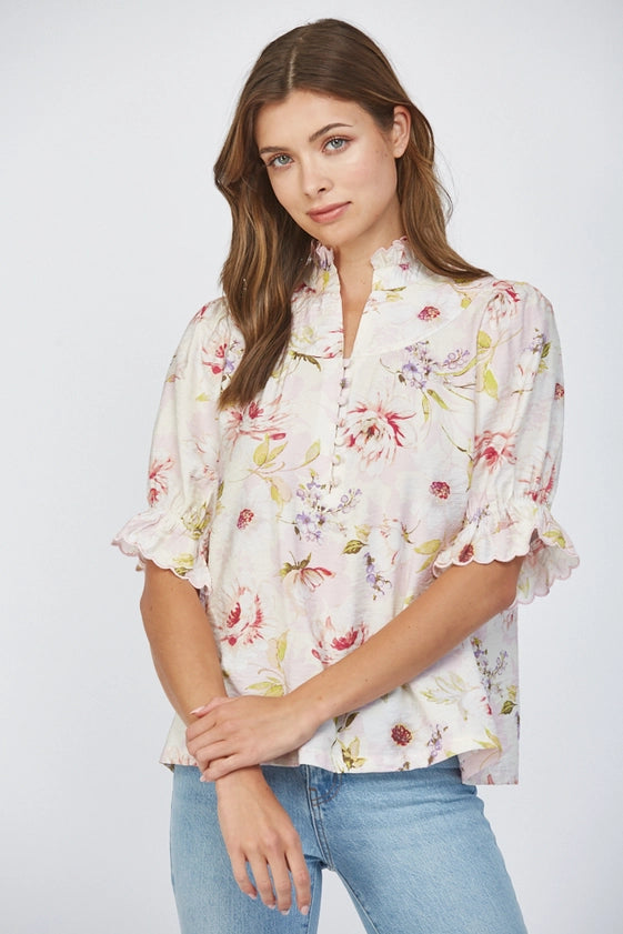 English Roses Button Placket Blouse Top