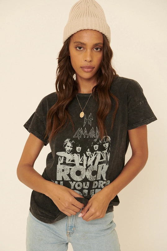 Def Leppard Rock Til You Drop Tour Logo & Band Graphic Tee