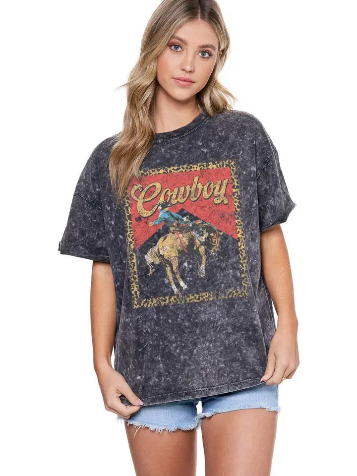 Western Cowboy Leopard Frame Vintage Western Graphic Tee