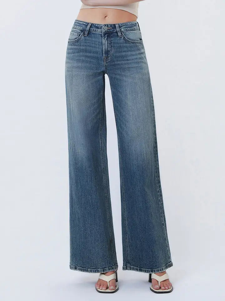 Mama Tried Mid Rise Wide Leg Vintage Wash Denim Jeans