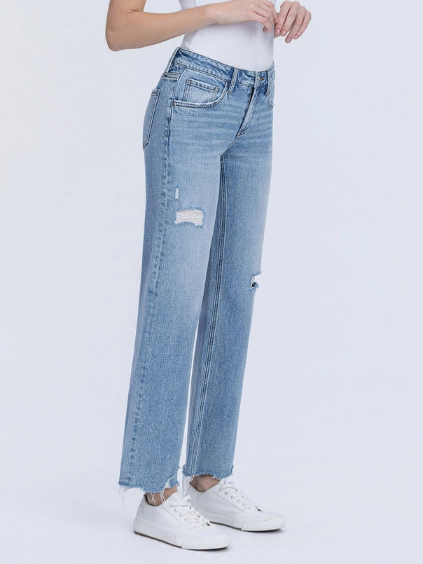 Bandit Low Rise Distressed Slim Wide Raw Edge Jeans