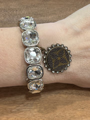 "Charming" Chunky Bling Rhinestone Stretch Bracelet with Authentic LV Upcycled Charm