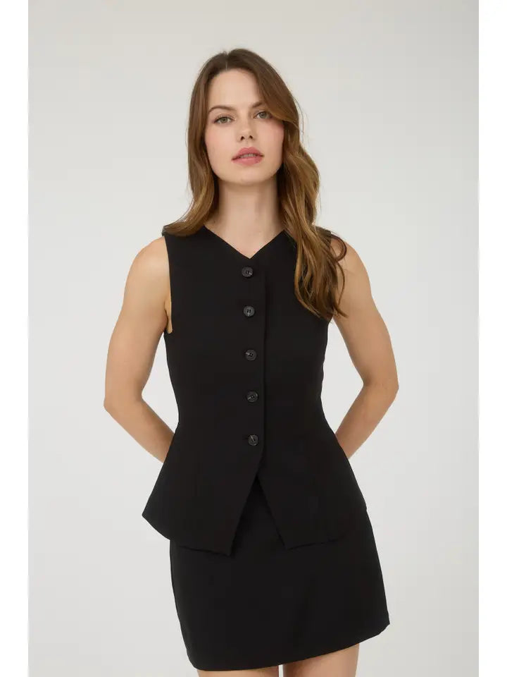 Diana Split Front Long Line Button Vest Top