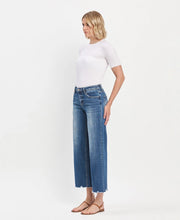 Bad Romance Mid Rise Ankle Wide Leg Distressed Hem Jeans