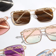 Top Gun II Colorful Lenses Gradient Aviator Sunglasses with Chain Detail