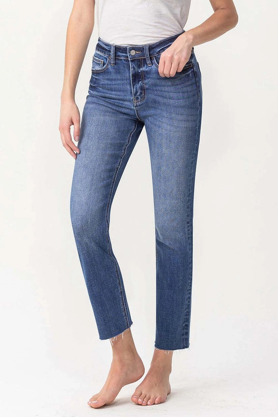 Clyde High Rise Slim Straight Raw Hem Ankle Crop Jeans