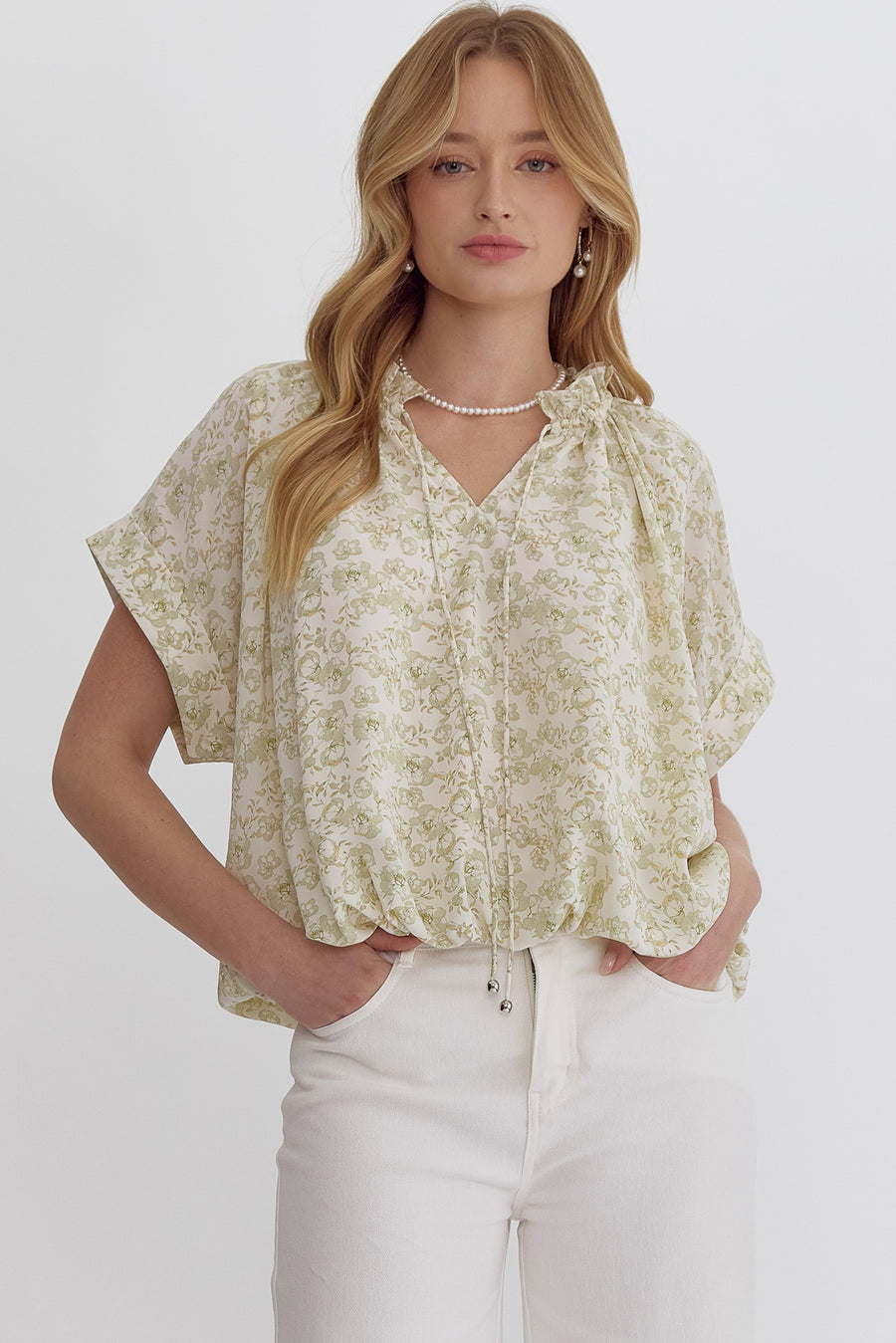 Gardenia Tie-Neckline Bubble Blouse