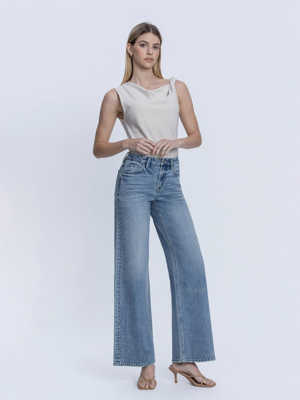 Celebrity High Rise Wide Leg Rhinestone Embellished Jeans