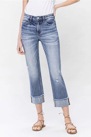 Roadie High Rise Straight Cropped Cuff Leg Jeans