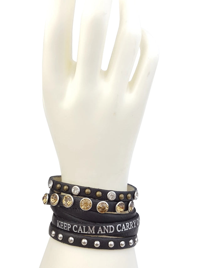 Keep Calm and Carry On Multi Strand Leather Cuff Bracelet