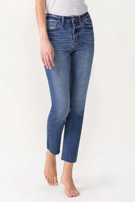 Clyde High Rise Slim Straight Raw Hem Ankle Crop Jeans