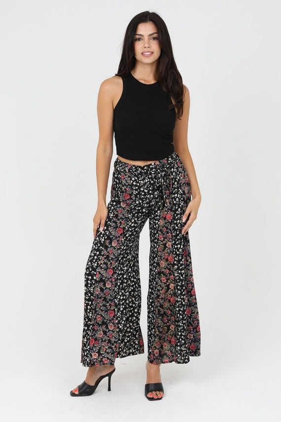 Elvira Black Multi Floral Flare Leg Pant