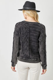 Karissa Mineral Washed Multi-Cable Knit Texture V-Neck Sweater