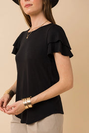 Celia Double Ruffle Short Sleeve Crew Neck Top