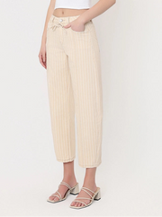 Stryker High Rise Seamed Stripe Cropped Barrel Jeans with Tie Waist