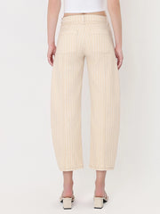 Stryker High Rise Seamed Stripe Cropped Barrel Jeans with Tie Waist