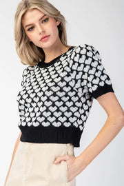 Love Is.... Heart Pattern Short Sleeve Sweater Knit Top