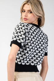 Love Is.... Heart Pattern Short Sleeve Sweater Knit Top