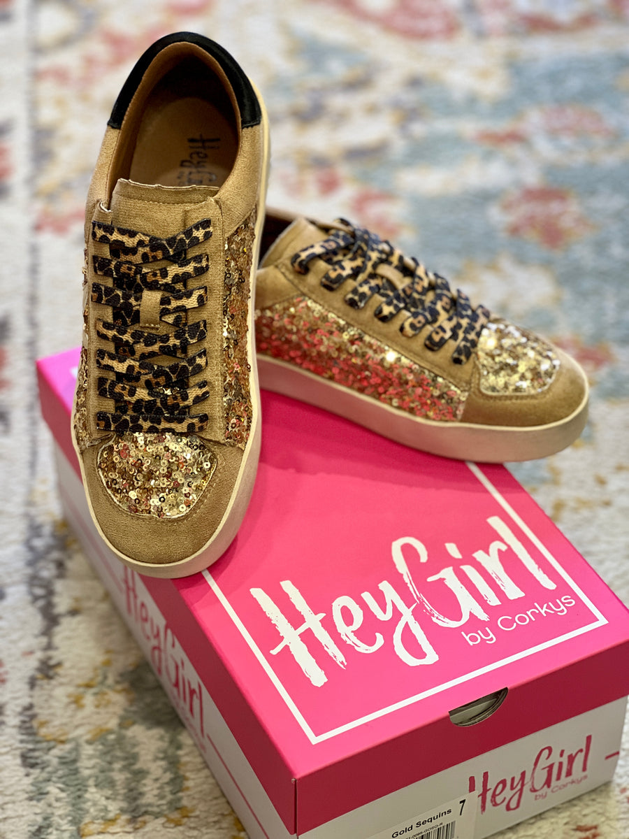 Corkys Hey Girl Another Round Gold Sequins Sneaker Shoes